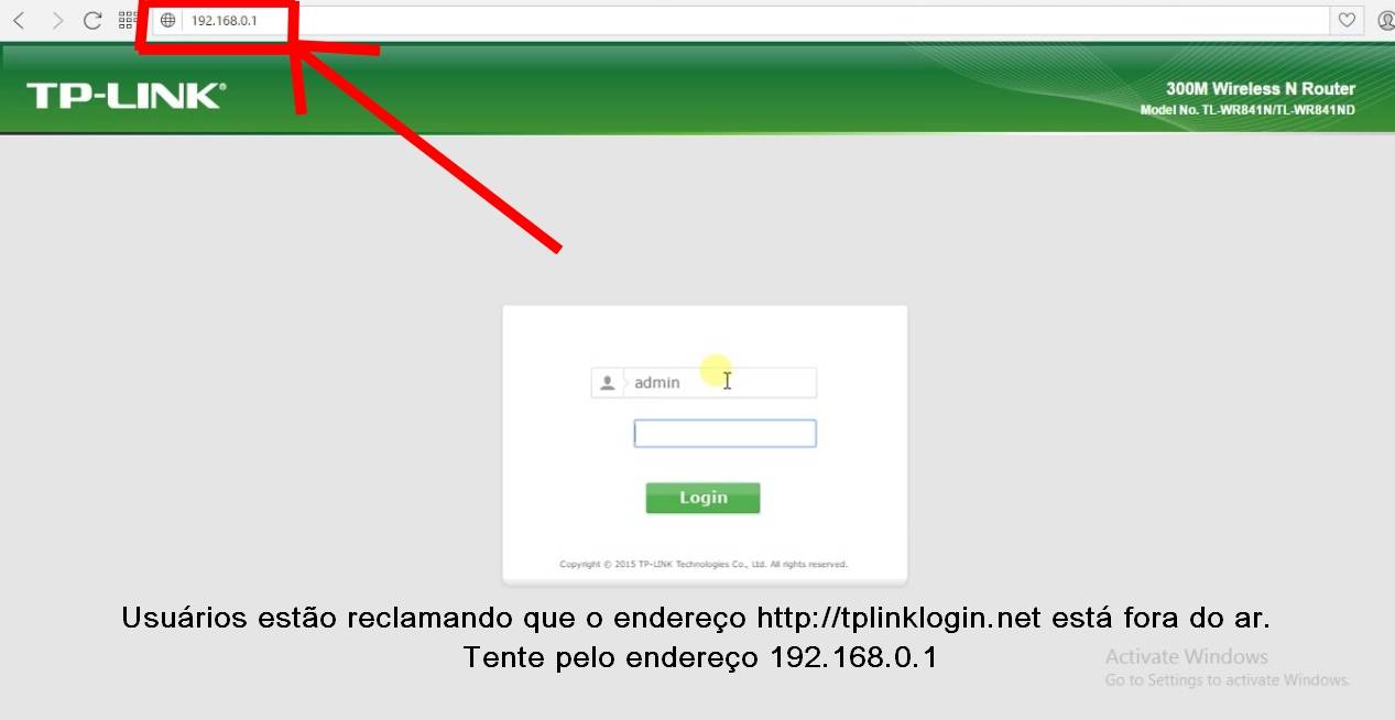 Imagem mostra tela de login e configuração do roteador de endereço Tplinklogin net