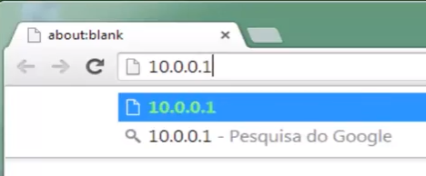 Imagem que mostra o endereço ip http://10.0.0.1 sendo acessado pelo navegador Google Chrome