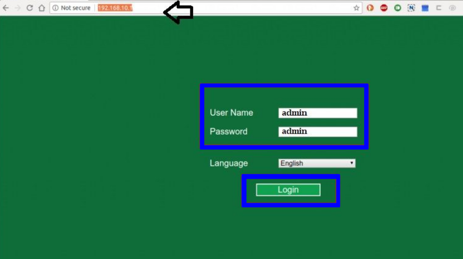 Imagem mostra a tela de acesso ao repetidor wifi por meio do login no endereço http://192.168.10.1