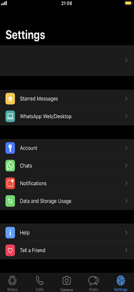 imagem das opções do aplicativo WhatsApp beta iOS